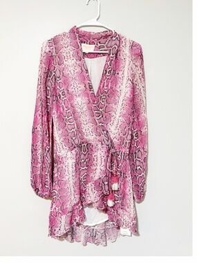 Recoco Sand lexi wrap snakeskin print mini dress pink size medium